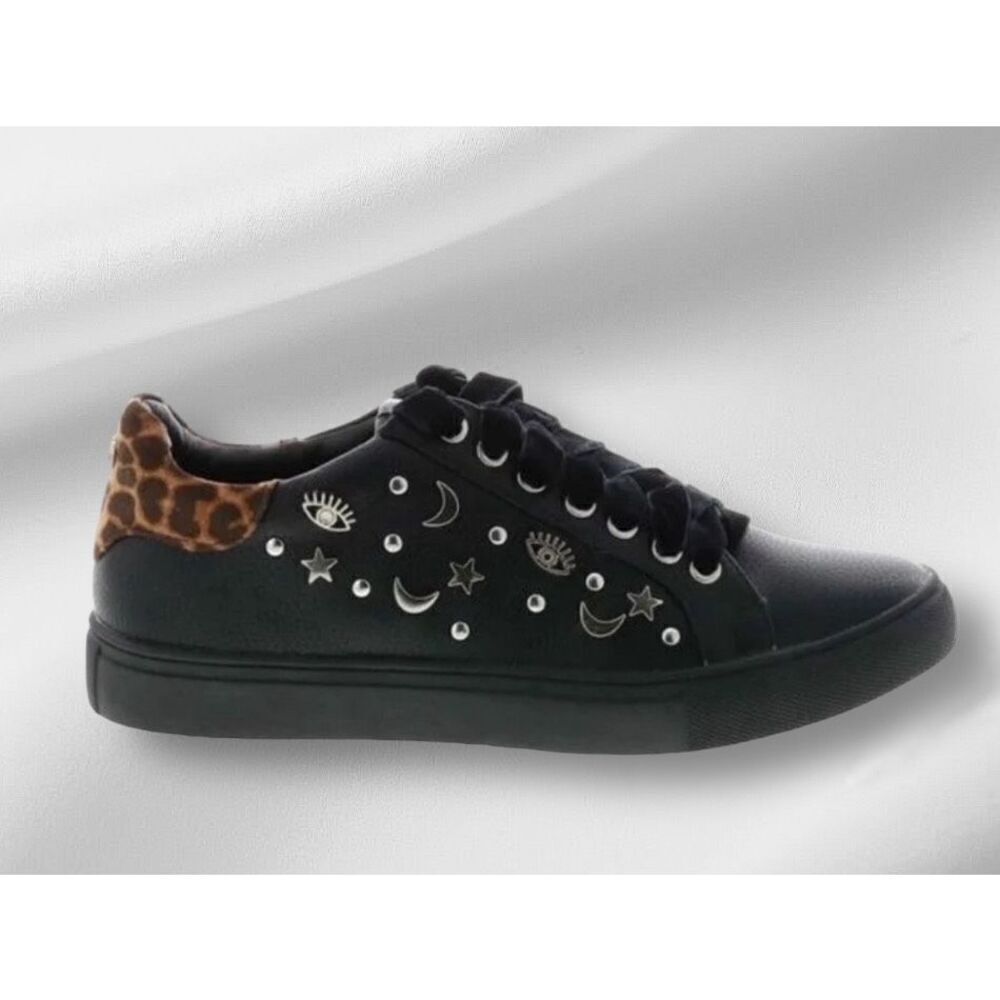 Sbicca Clark Black Leopard Sneakers Embellished w/Stars Moons - Size 7.5 NIB